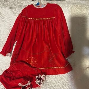 Vintage Red Velvet Baby Dress with Bloomers